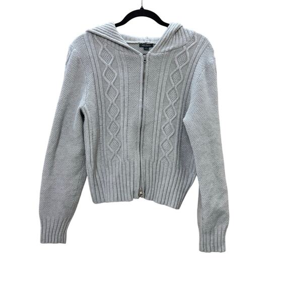 Wild Fable Gray Cable Knit Double Zip Hoodie Sweater XL Cozy Gilmore Girls - Picture 1 of 8